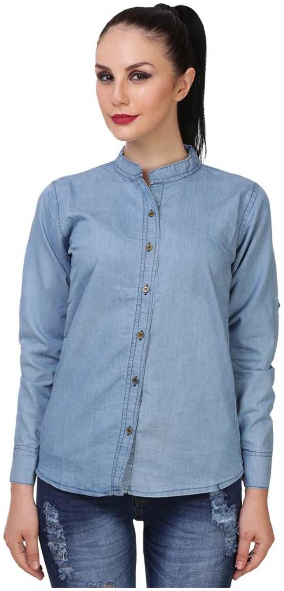 

Trendy frog Women Blue Solid Regular Fit Shirt