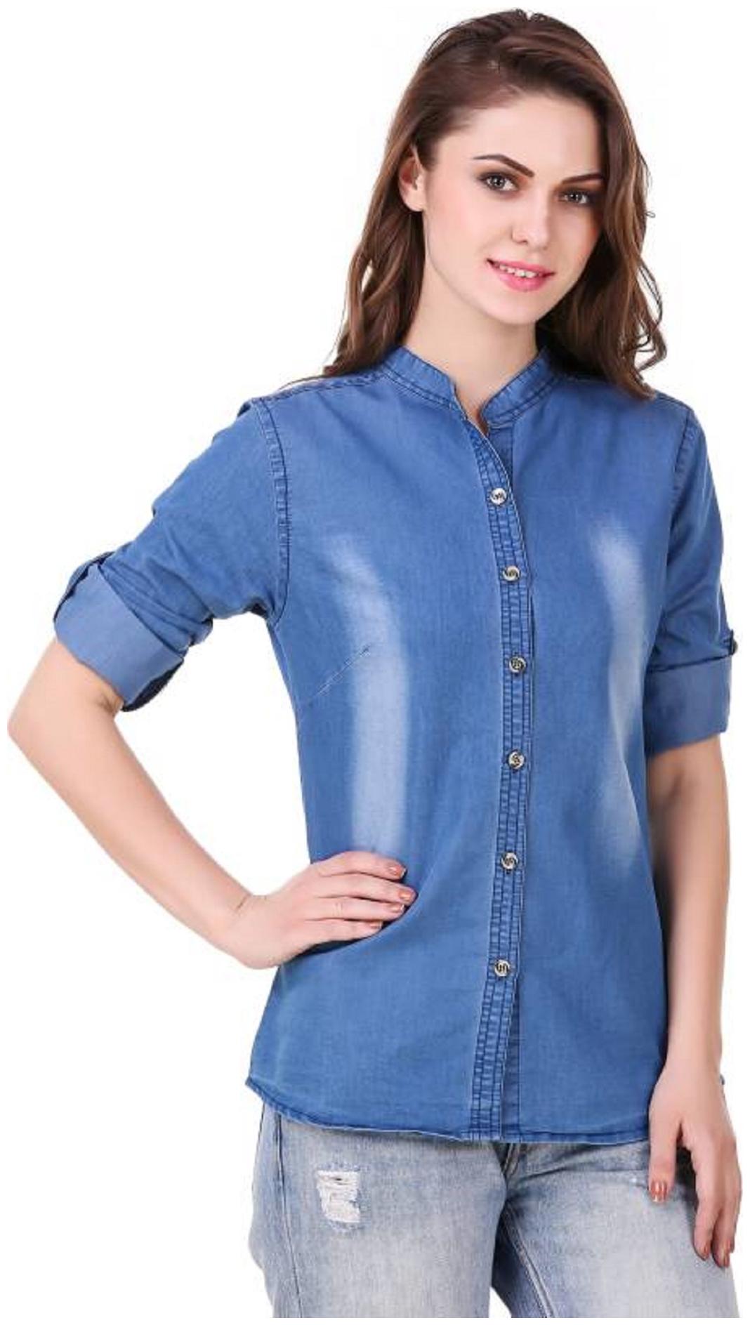 

Trendy frog Women Blue Solid Regular Fit Shirt