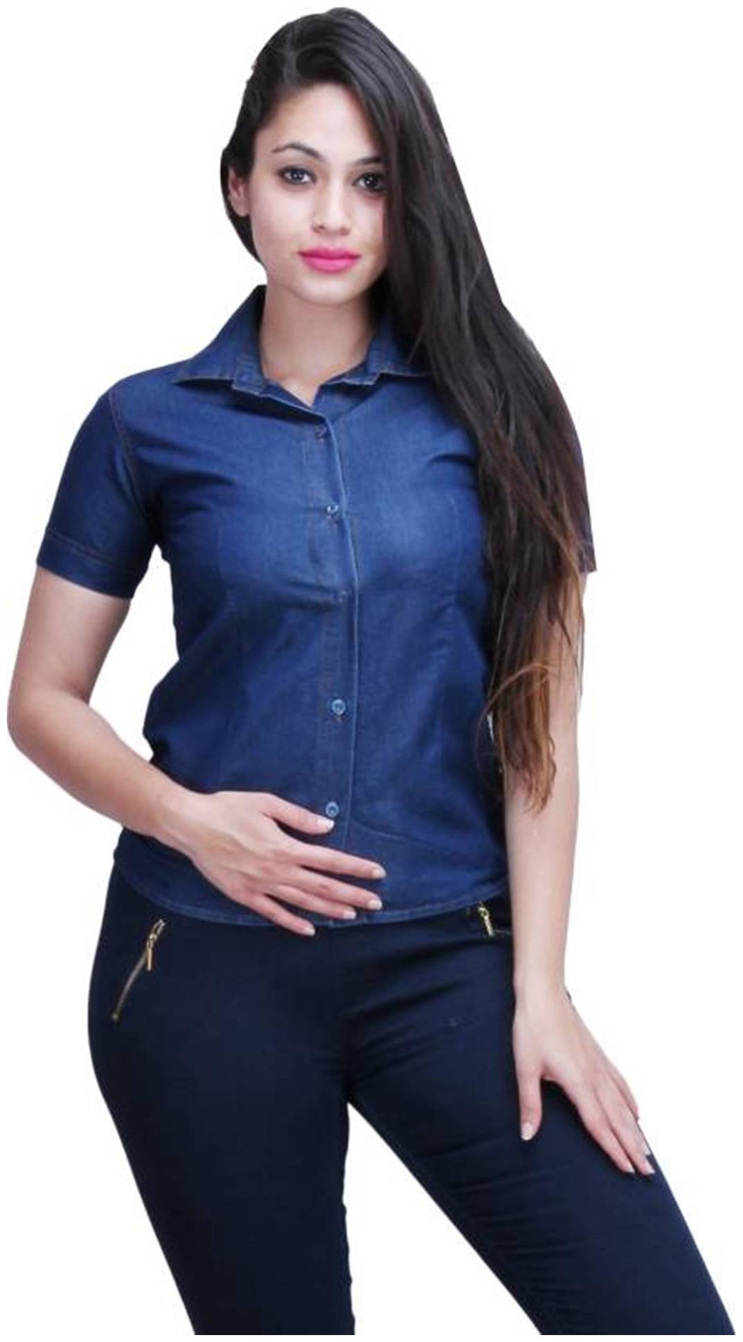 

Trendy frog Women Blue Solid Slim Fit Shirt