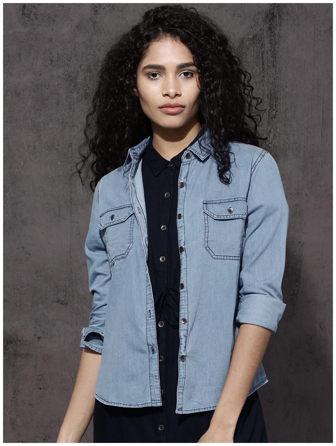 

Trendy frog Women Blue Solid Regular Fit Shirt