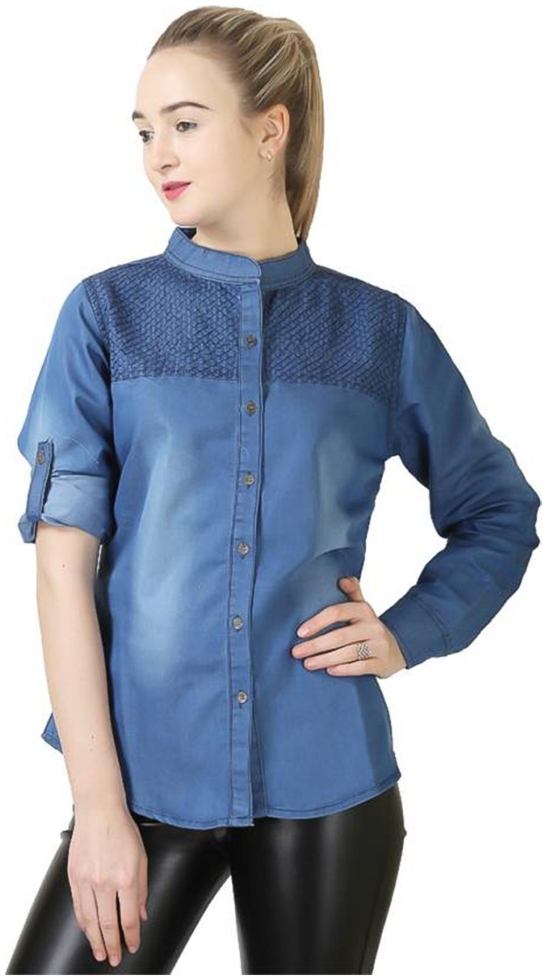 

Trendy frog Women Blue Solid Regular Fit Shirt