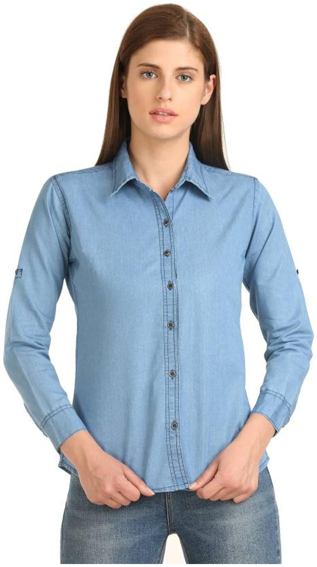 

Trendy frog Women Blue Solid Regular Fit Shirt