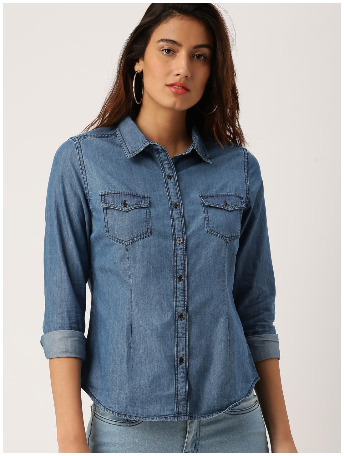

Trendy frog Women Blue Solid Regular Fit Shirt