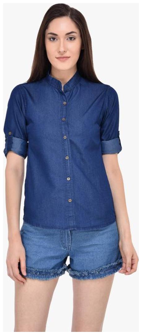 

Trendy frog Women Blue Solid Regular Fit Shirt