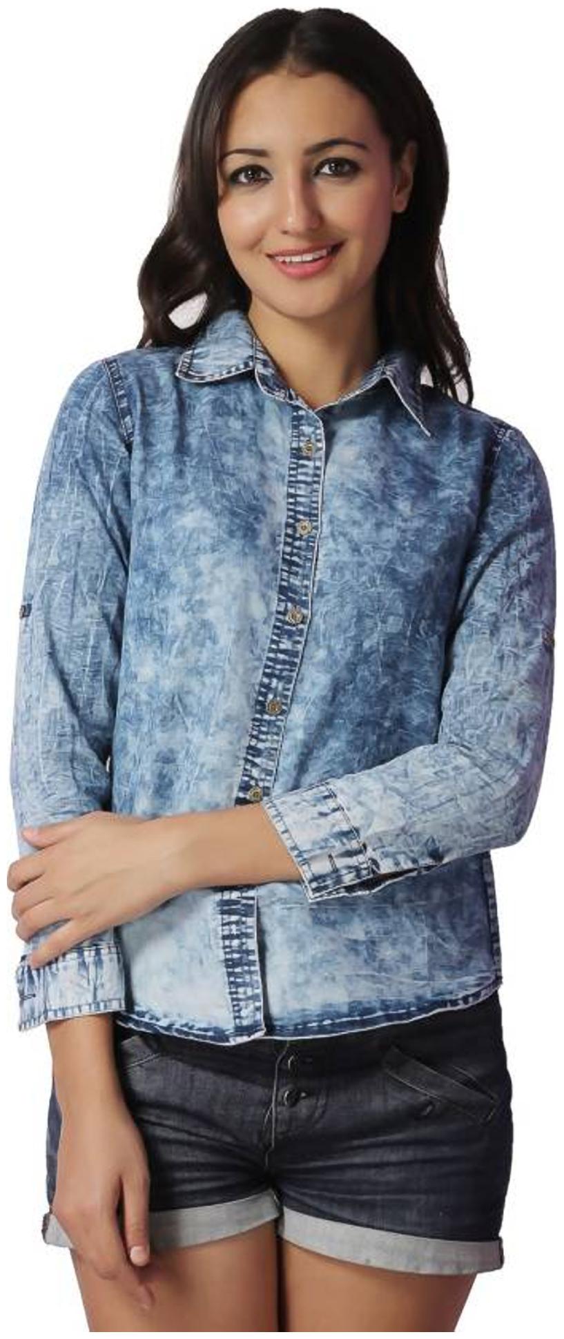 

Trendy frog Women Blue Printed Regular Fit Shirt