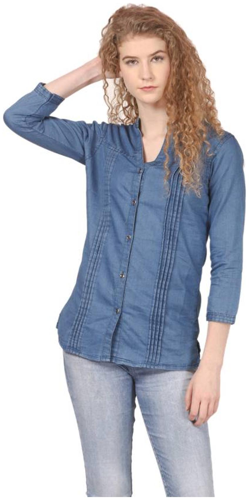 

Trendy frog Women Blue Solid Regular Fit Shirt