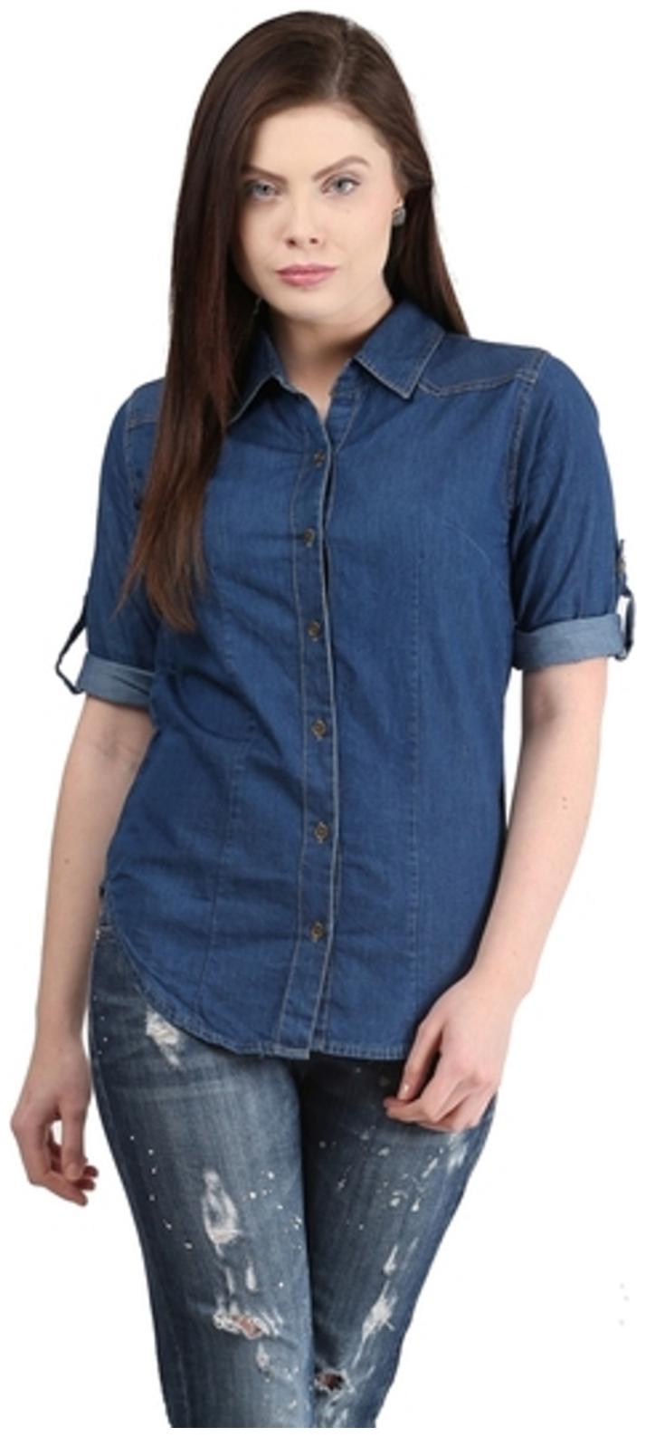 

Trendy frog Women Blue Printed Regular Fit Shirt