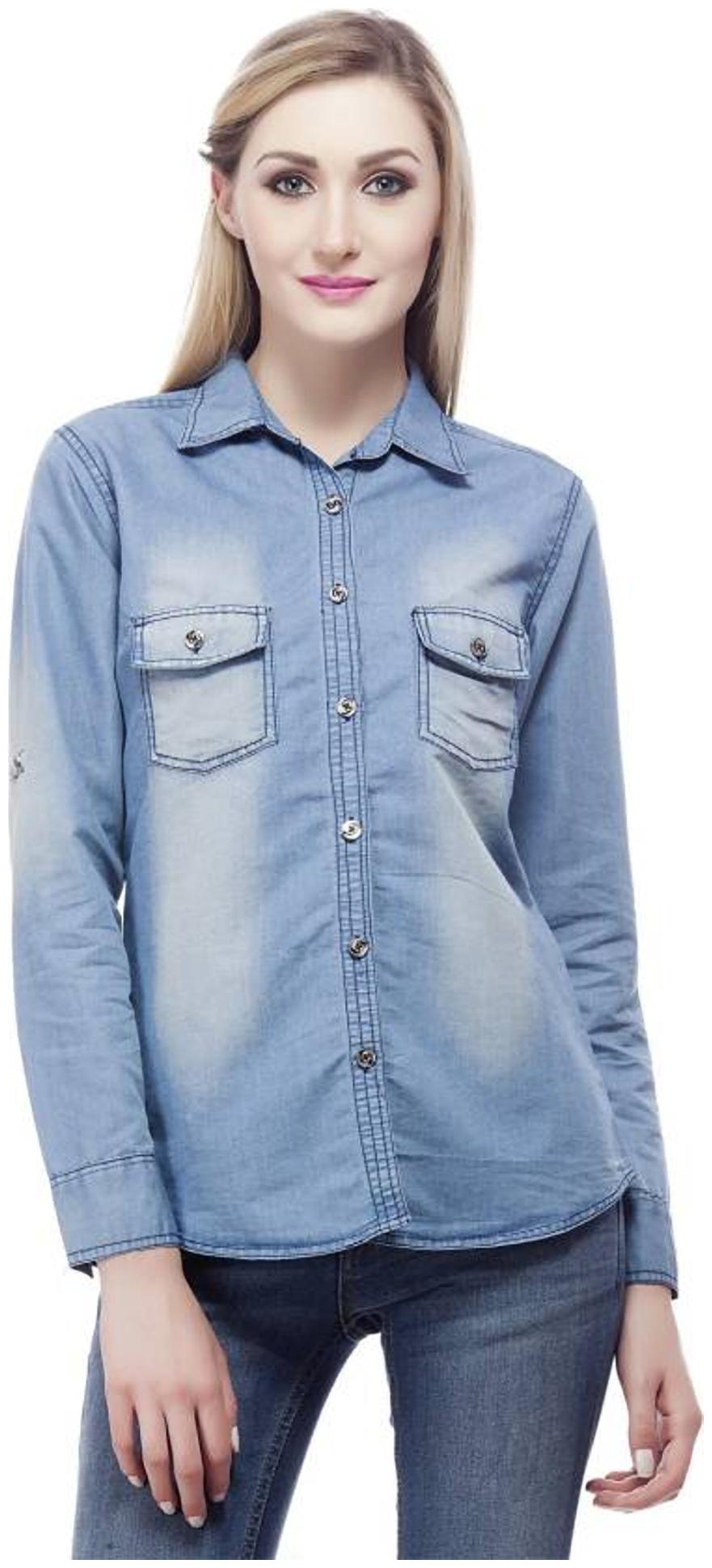 

Trendy frog Women Blue Solid Regular Fit Shirt