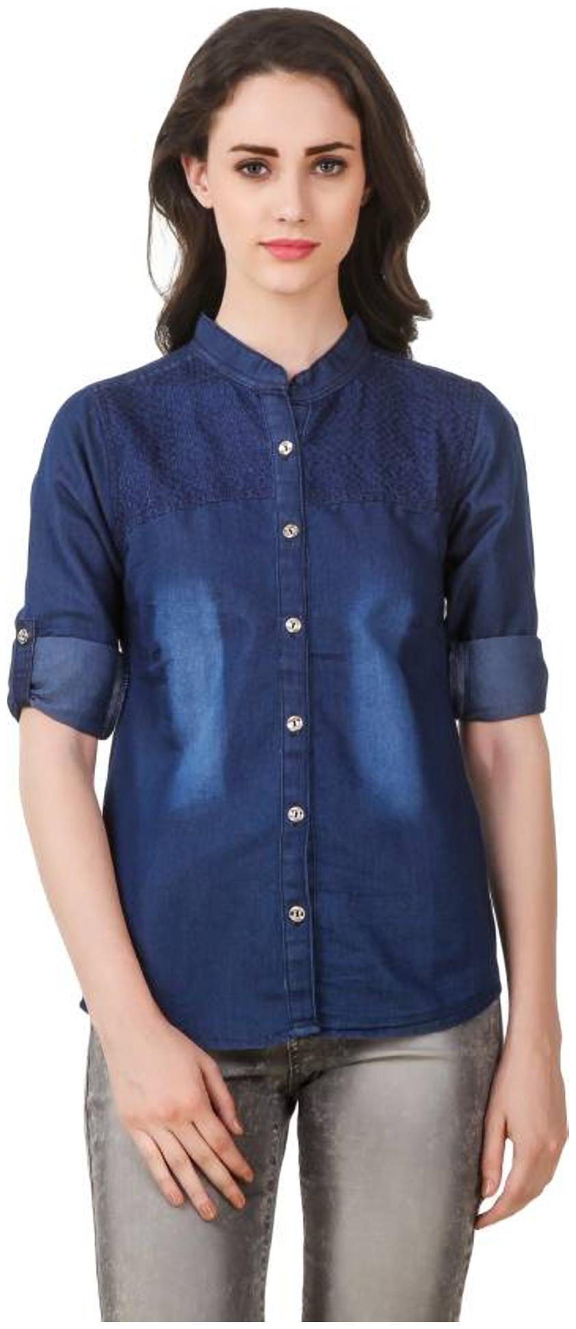 

Trendy frog Women Blue Solid Regular Fit Shirt