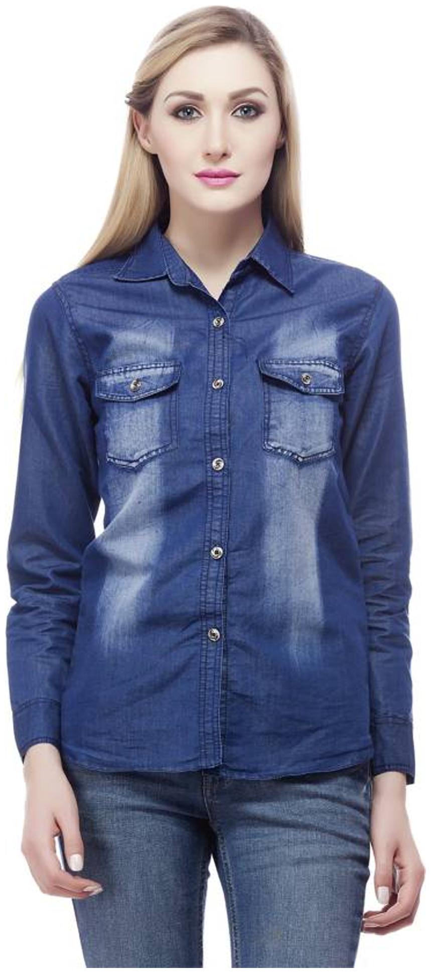 

Trendy frog Women Blue Solid Regular Fit Shirt