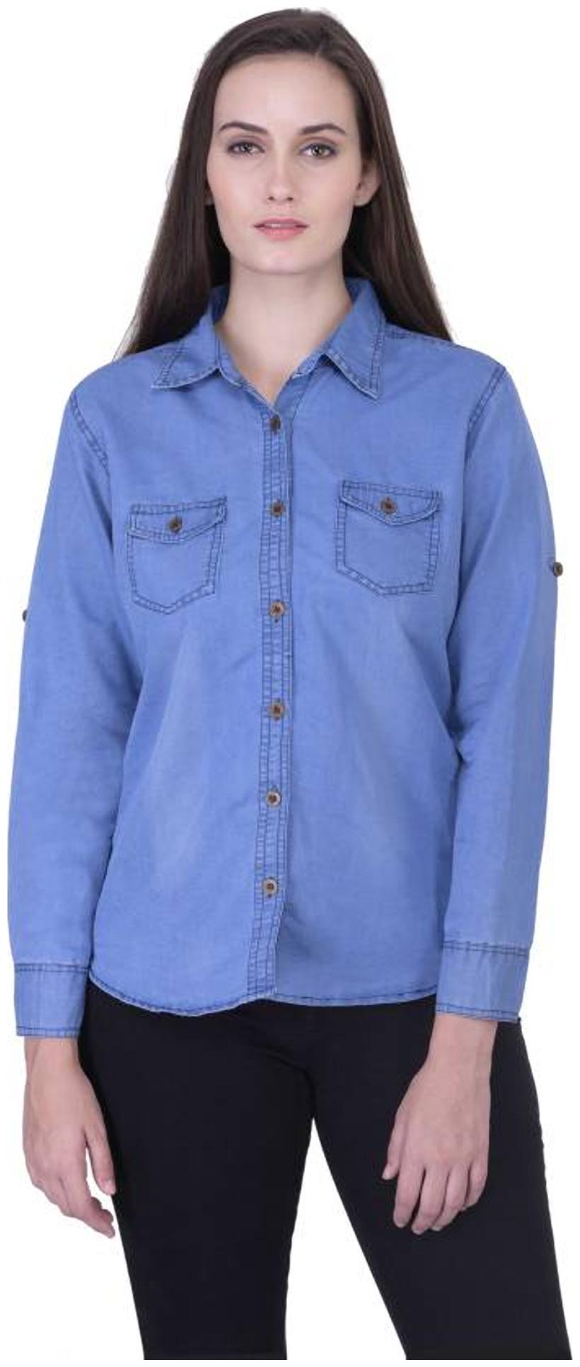 

Trendy frog Women Blue Solid Regular Fit Shirt