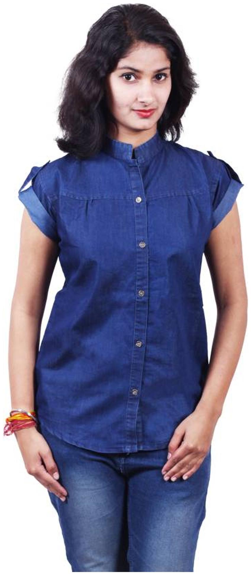 

Trendy frog Women Blue Solid Regular Fit Shirt
