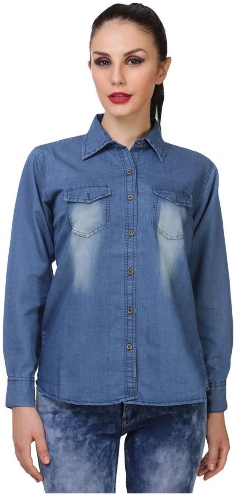 

Trendy frog Women Blue Solid Regular Fit Shirt