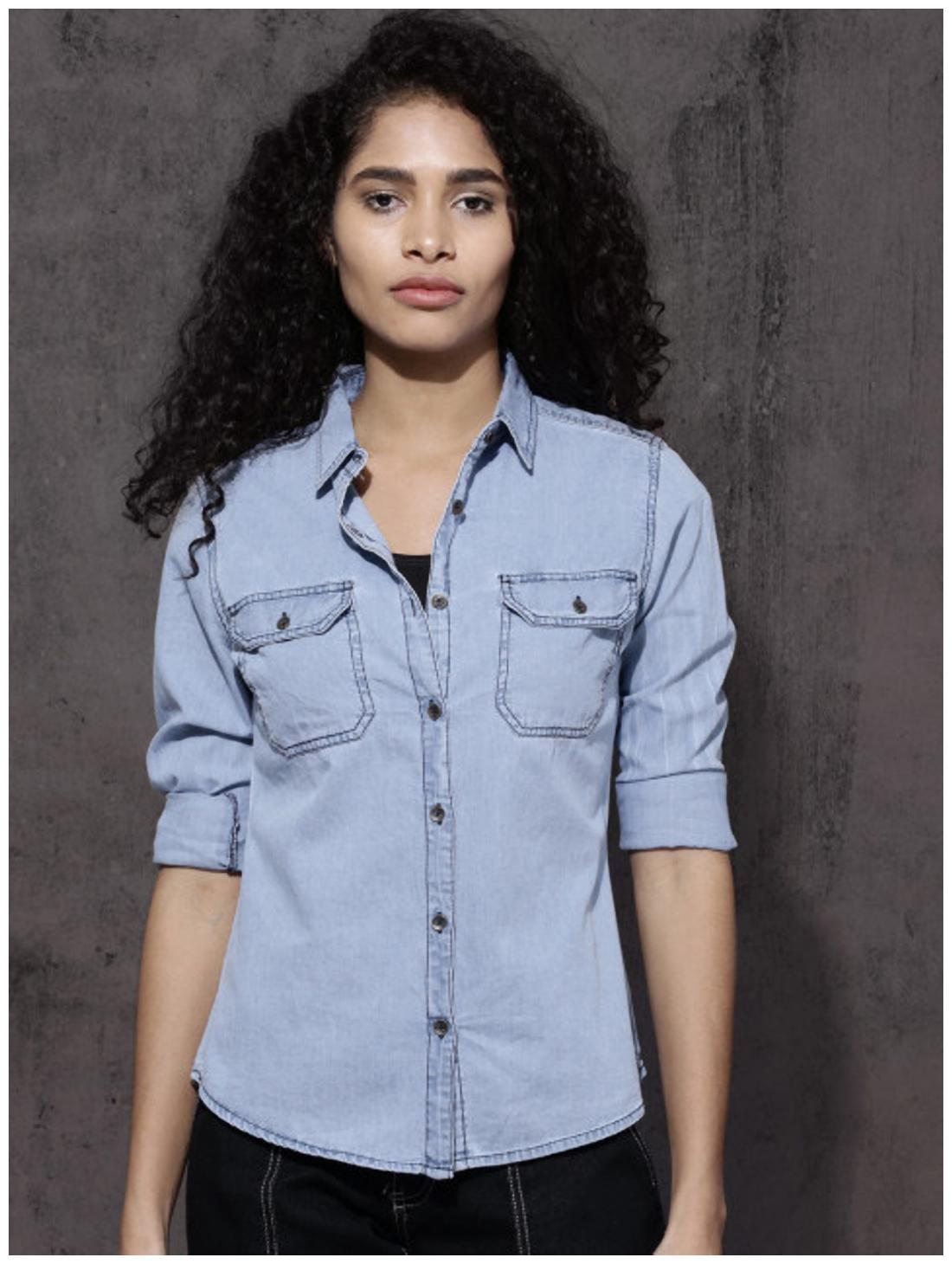 

Trendy frog Women Blue Solid Regular Fit Shirt