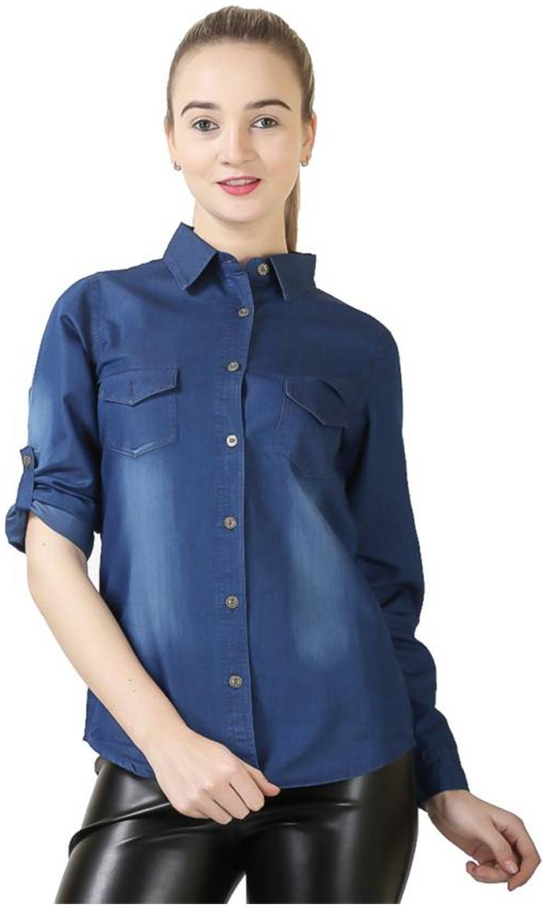 

Trendy frog Women Blue Solid Regular Fit Shirt