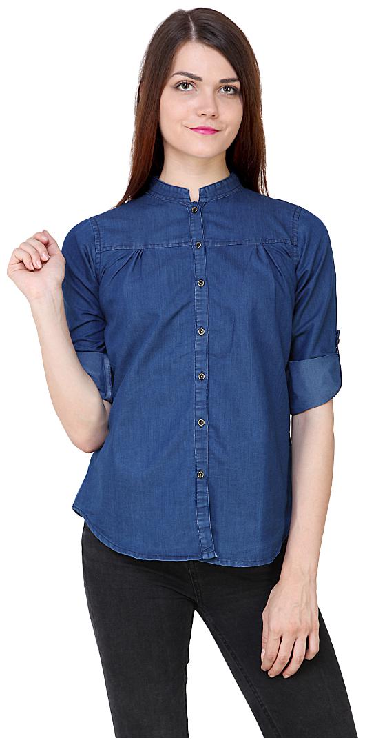 

Trendy frog Women Blue Solid Regular Fit Shirt
