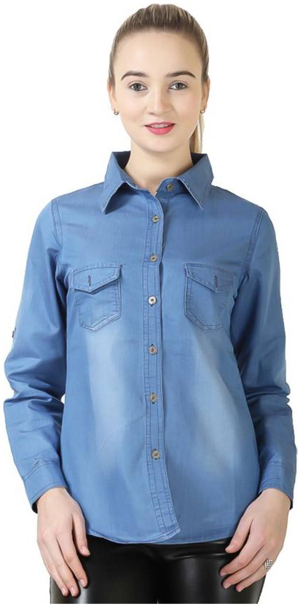 

Trendy frog Women Blue Solid Regular Fit Shirt