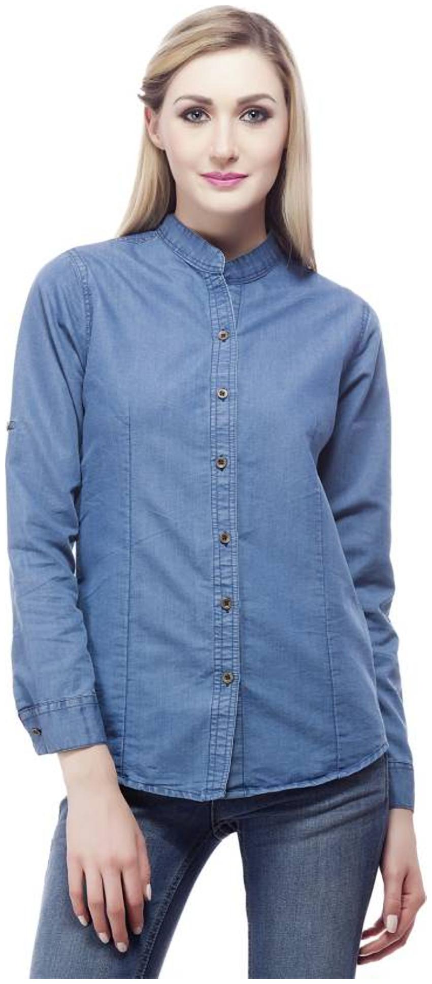 

Trendy frog Women Blue Solid Regular Fit Shirt