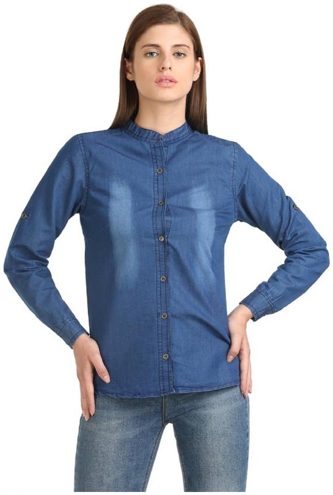 

Trendy frog Women Blue Solid Regular Fit Shirt