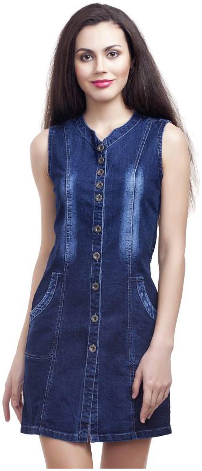 

Trendy Frog Women Dark Multiple button Denim tunic top Blue Large