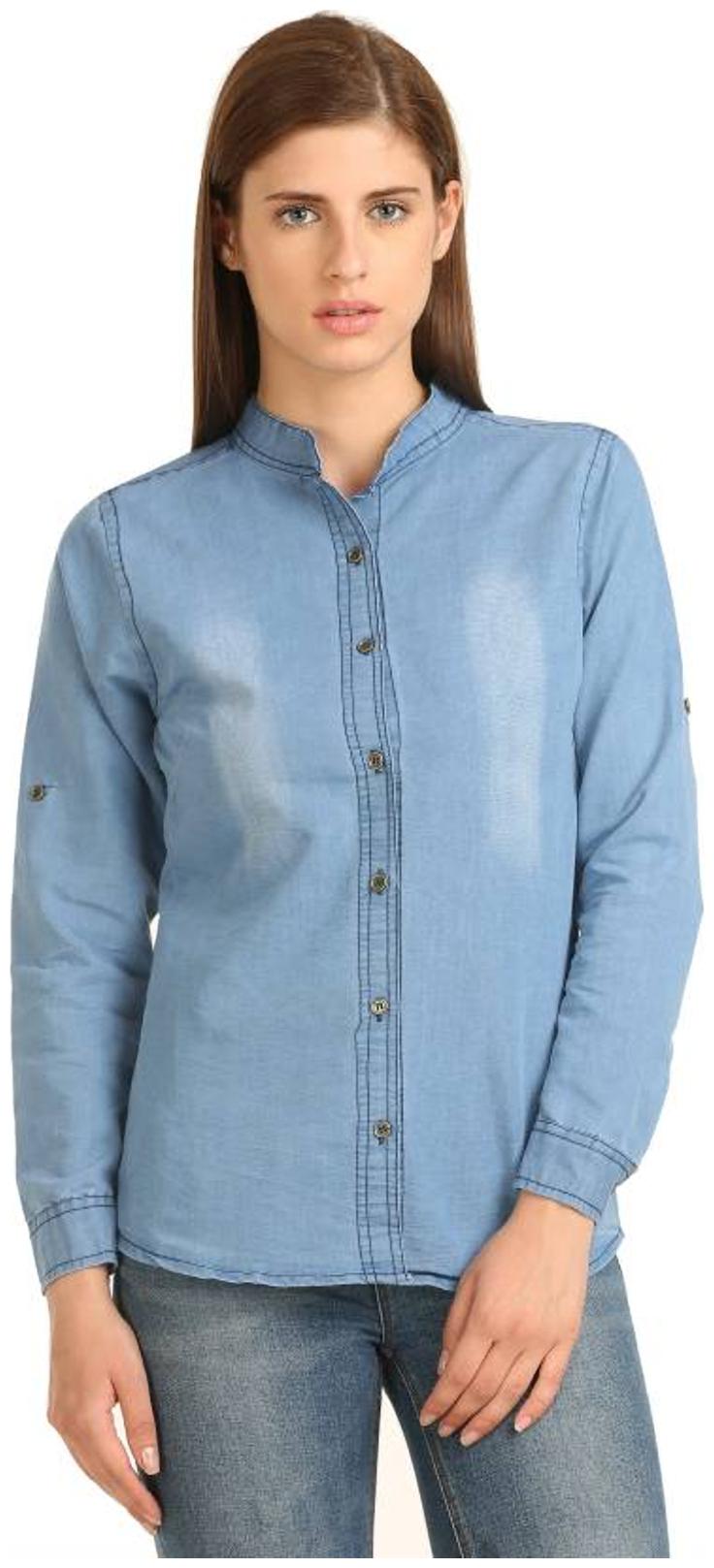 

Trendy frog Women Blue Solid Regular Fit Shirt