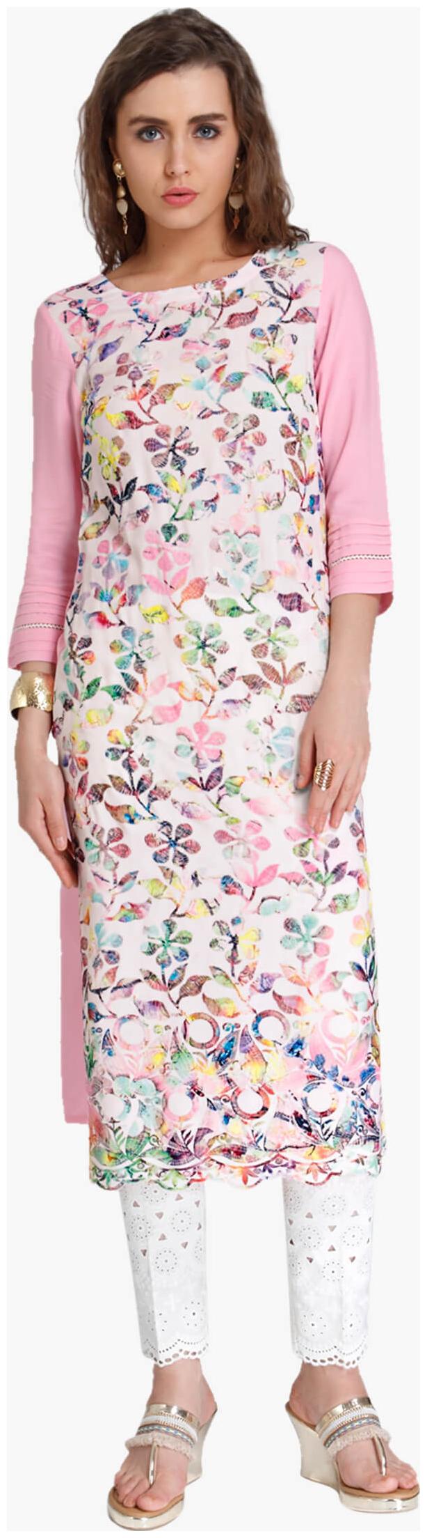 

NAARI Women Pink Embroidered Straight Kurta