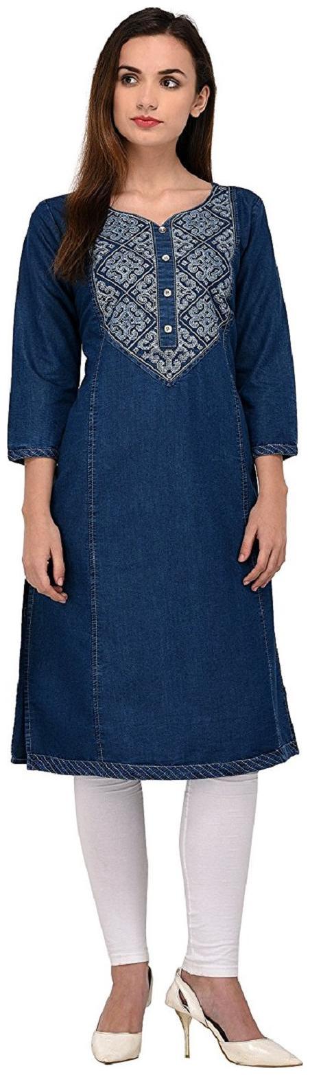 

Trendyfrog Designer Embroidery Denim Kurti For Women