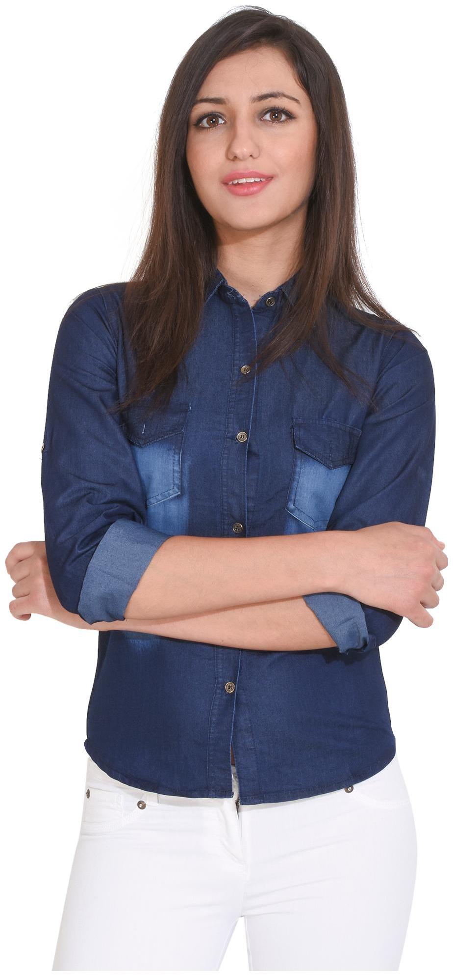 

Trendy frog Women Blue Dyed Regular Fit Shirt