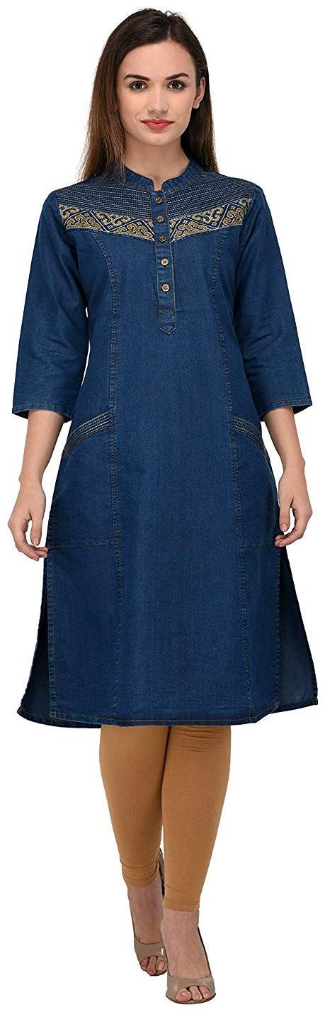 

Trendyfrog Designer Embroidery Denim Kurti For Women