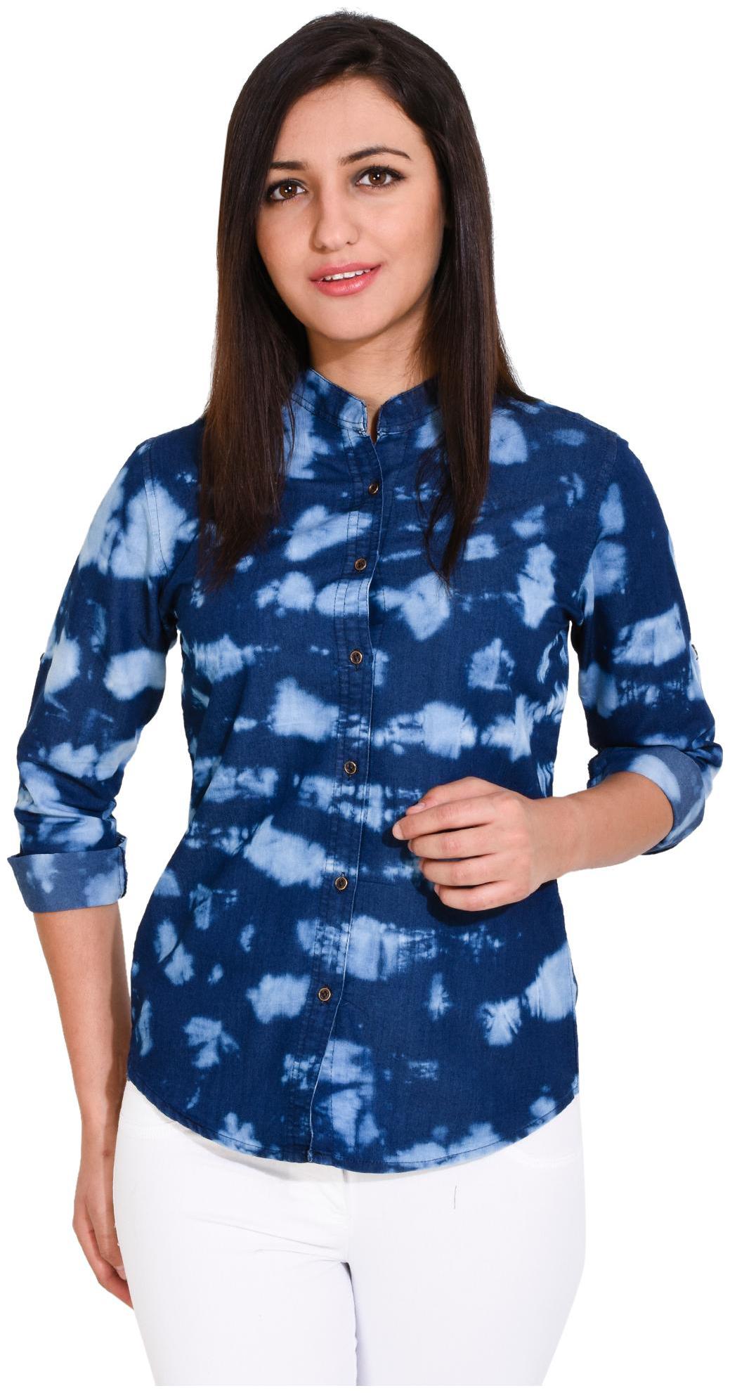 

Trendy frog Women Blue Self Design Regular Fit Shirt