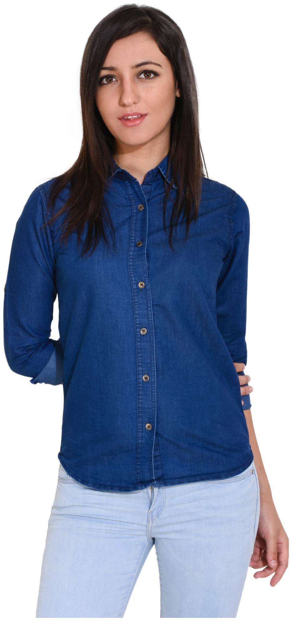 

Trendy frog Women Blue Solid Regular Fit Shirt