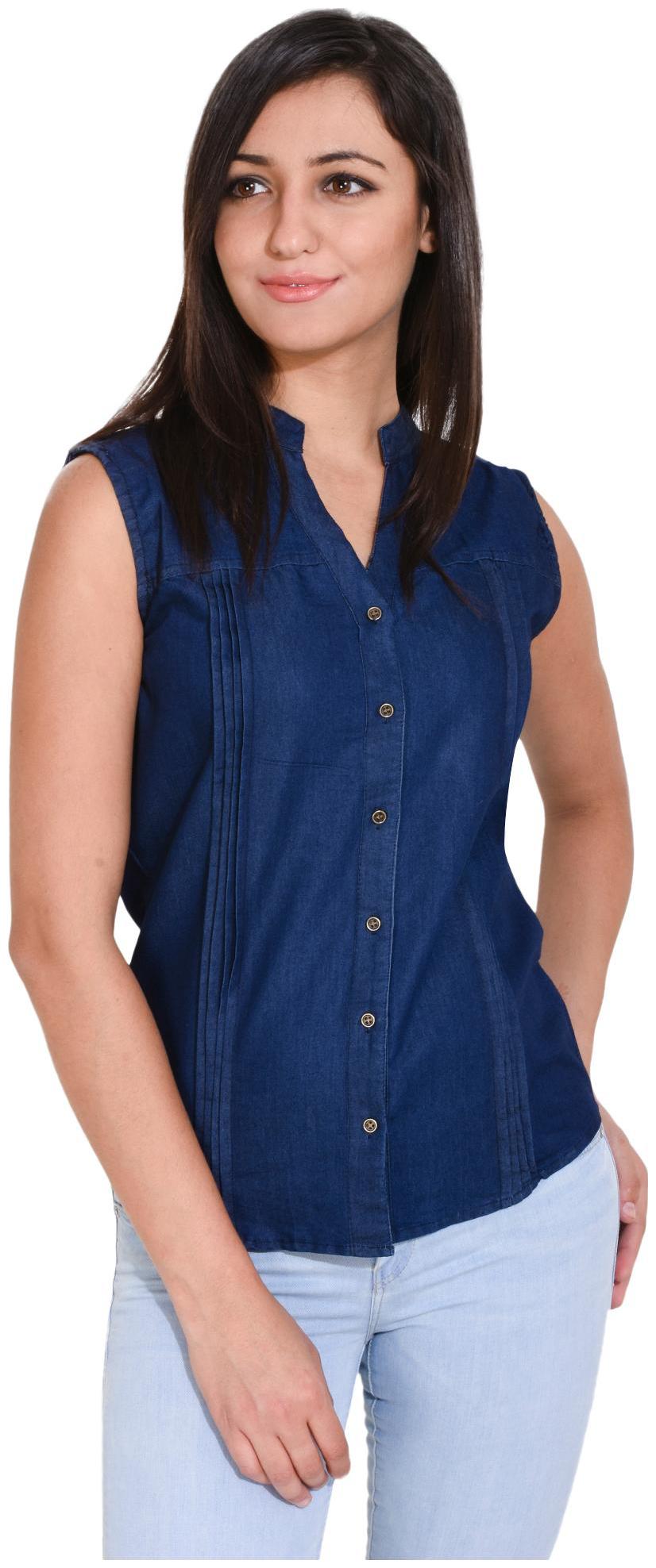 

Trendy frog Women Blue Self Design Regular Fit Shirt