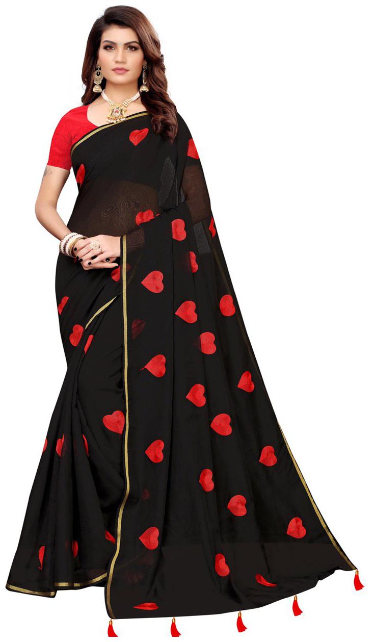 

TrendyGirl Black Red Hearts Chanderi Saree
