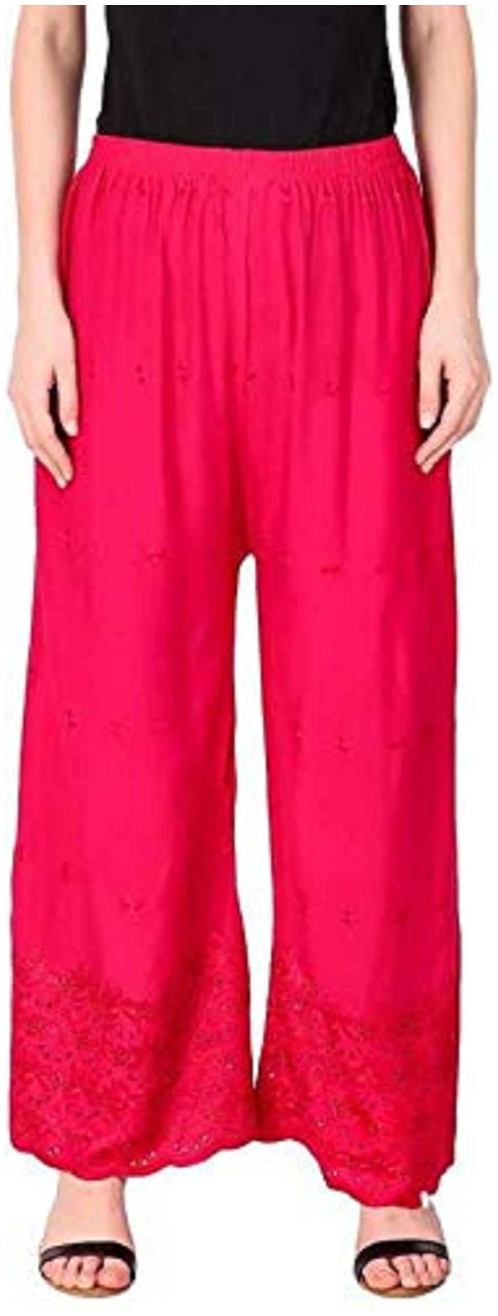 

Trendzmy Pink Embroidered Flared Palazzo