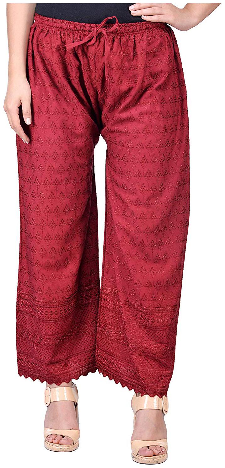 

Trendzmy Maroon Embroidered Flared Palazzo
