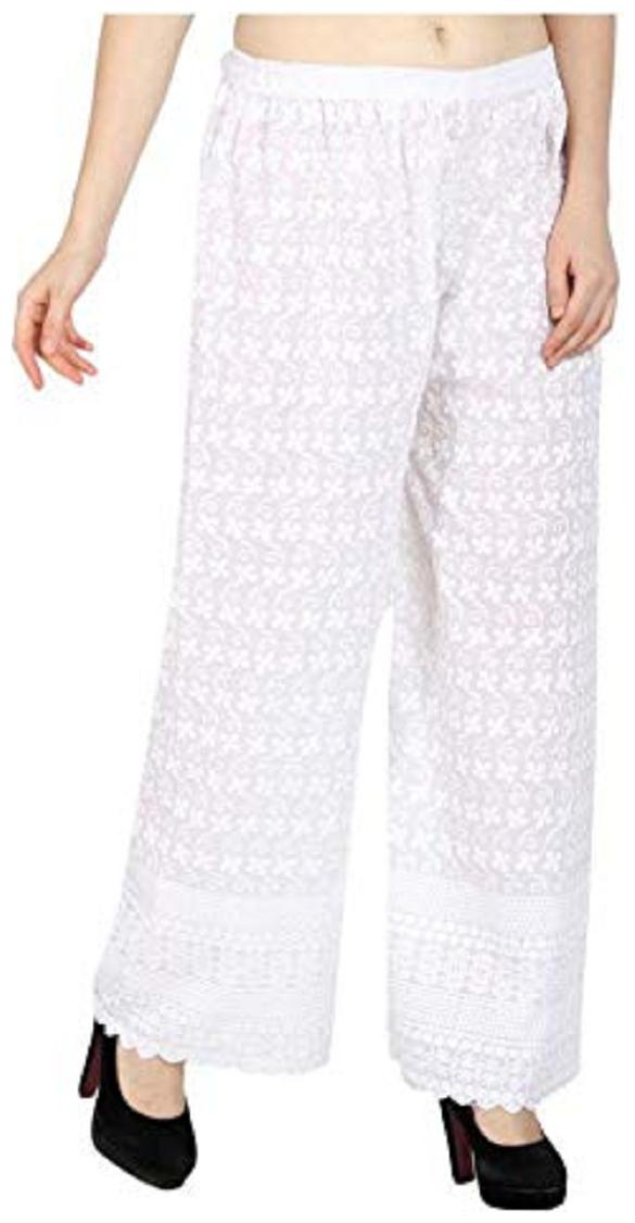 

Trendzmy White Embroidered Flared Palazzo