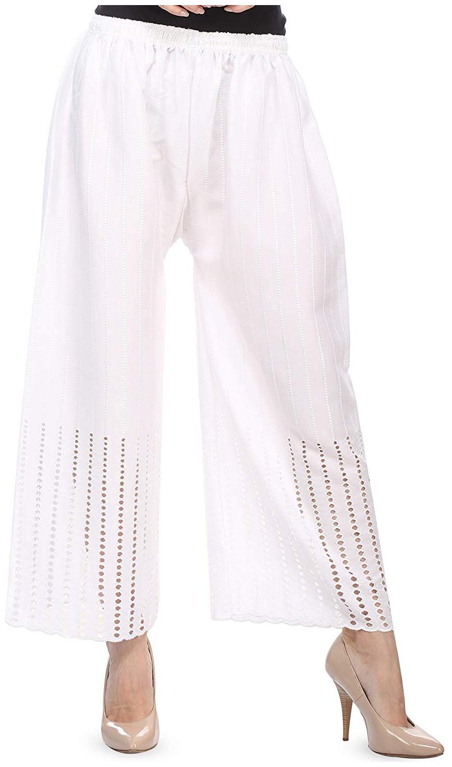 

Trendzmy White Embroidered Flared Palazzo