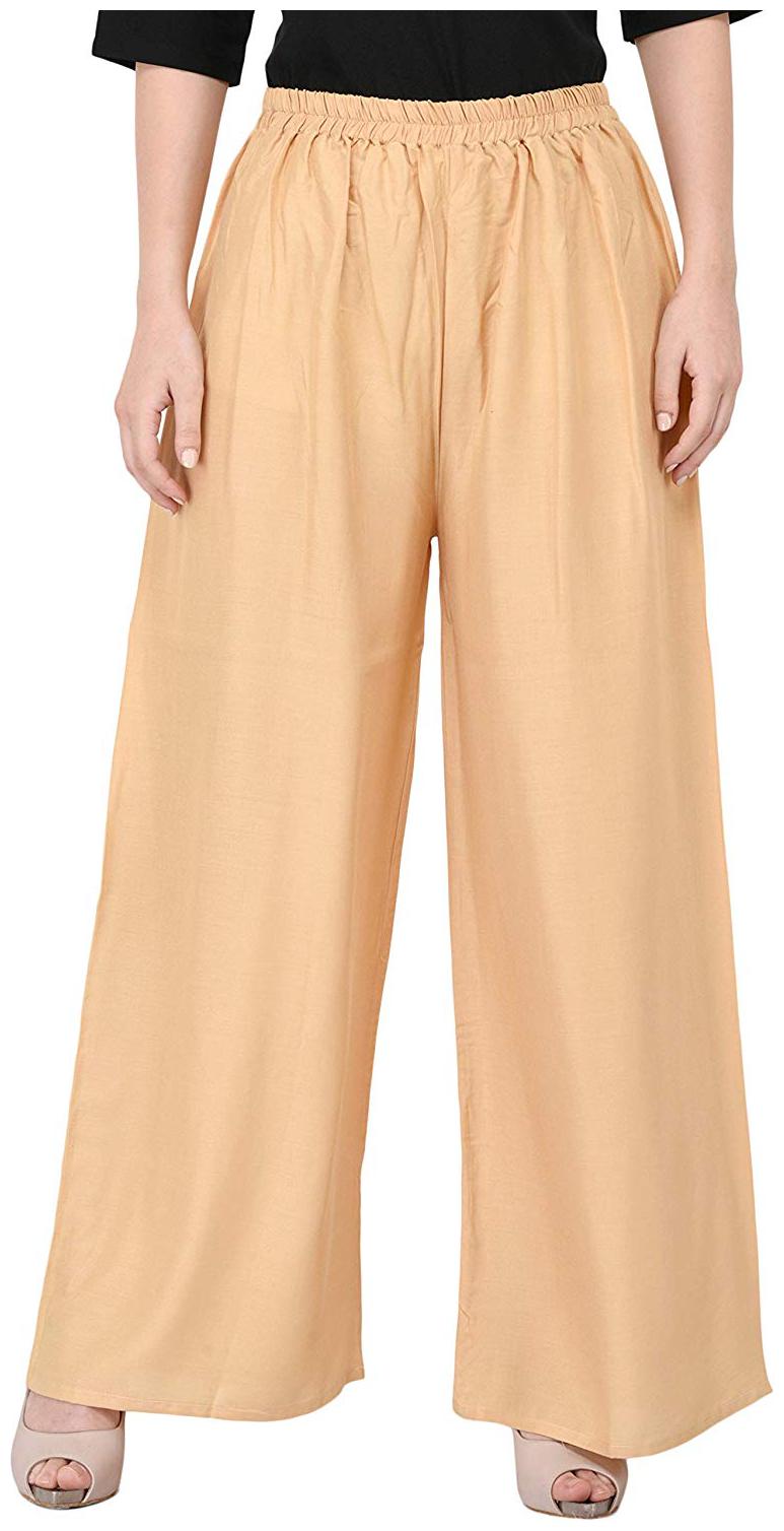 

Trendzmy Beige Solid Flared Palazzo