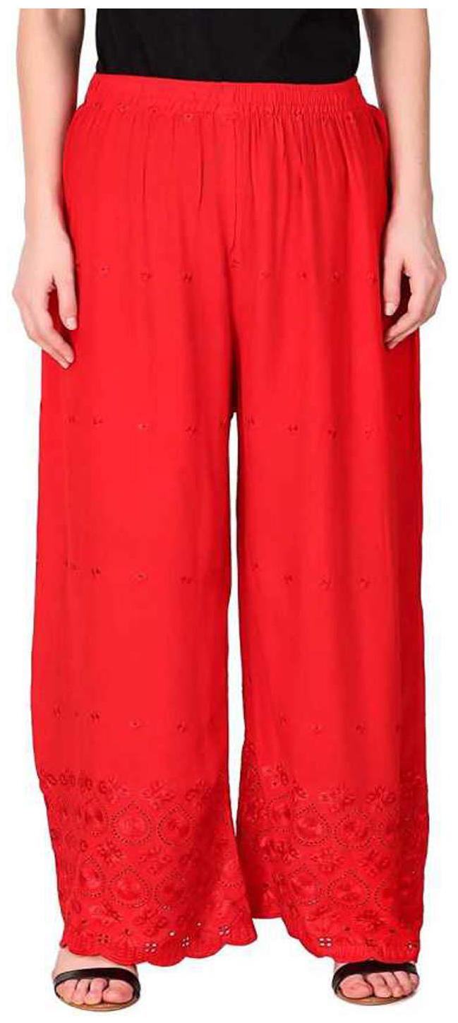 

Trendzmy Red Embroidered Flared Palazzo