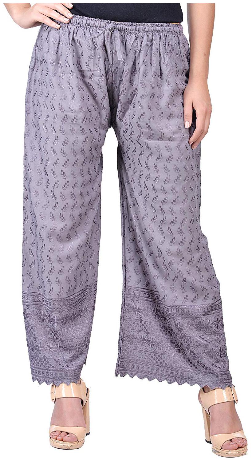 

Trendzmy Grey Embroidered Flared Palazzo