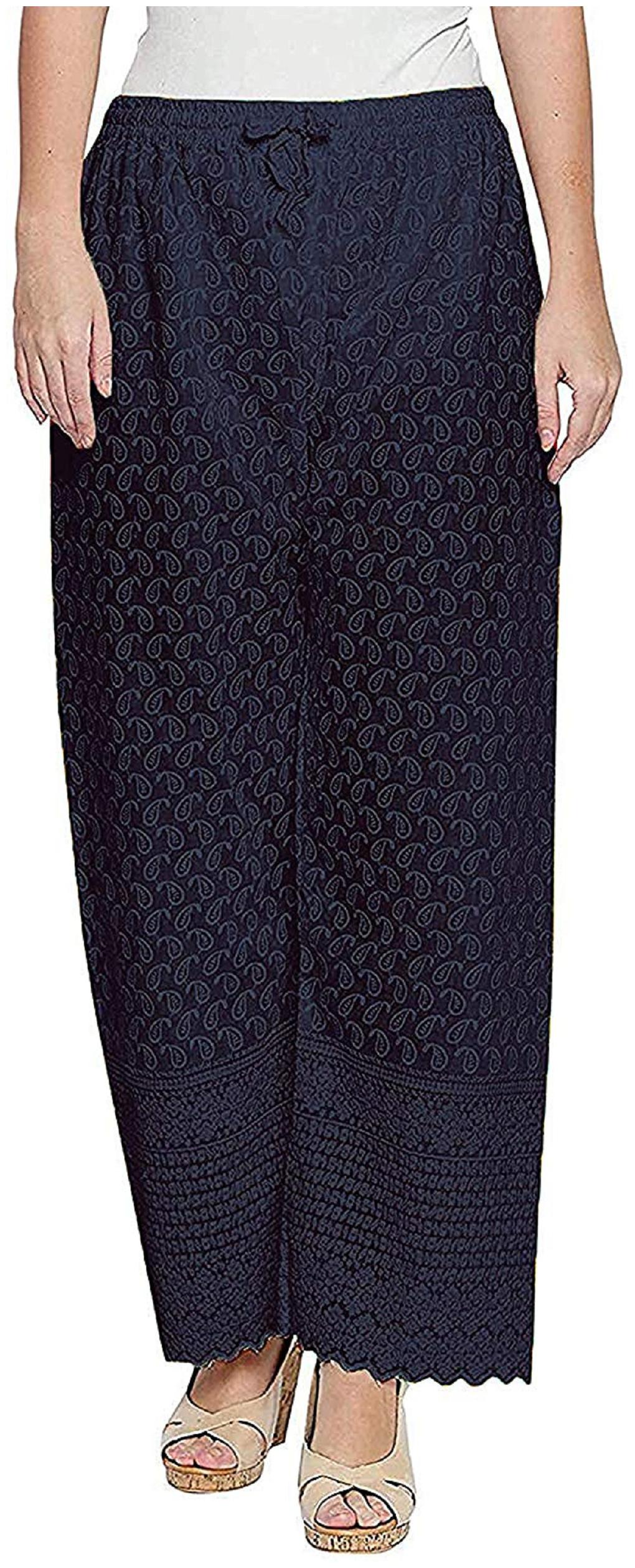 

Trendzmy Navy Blue Embroidered Flared Palazzo