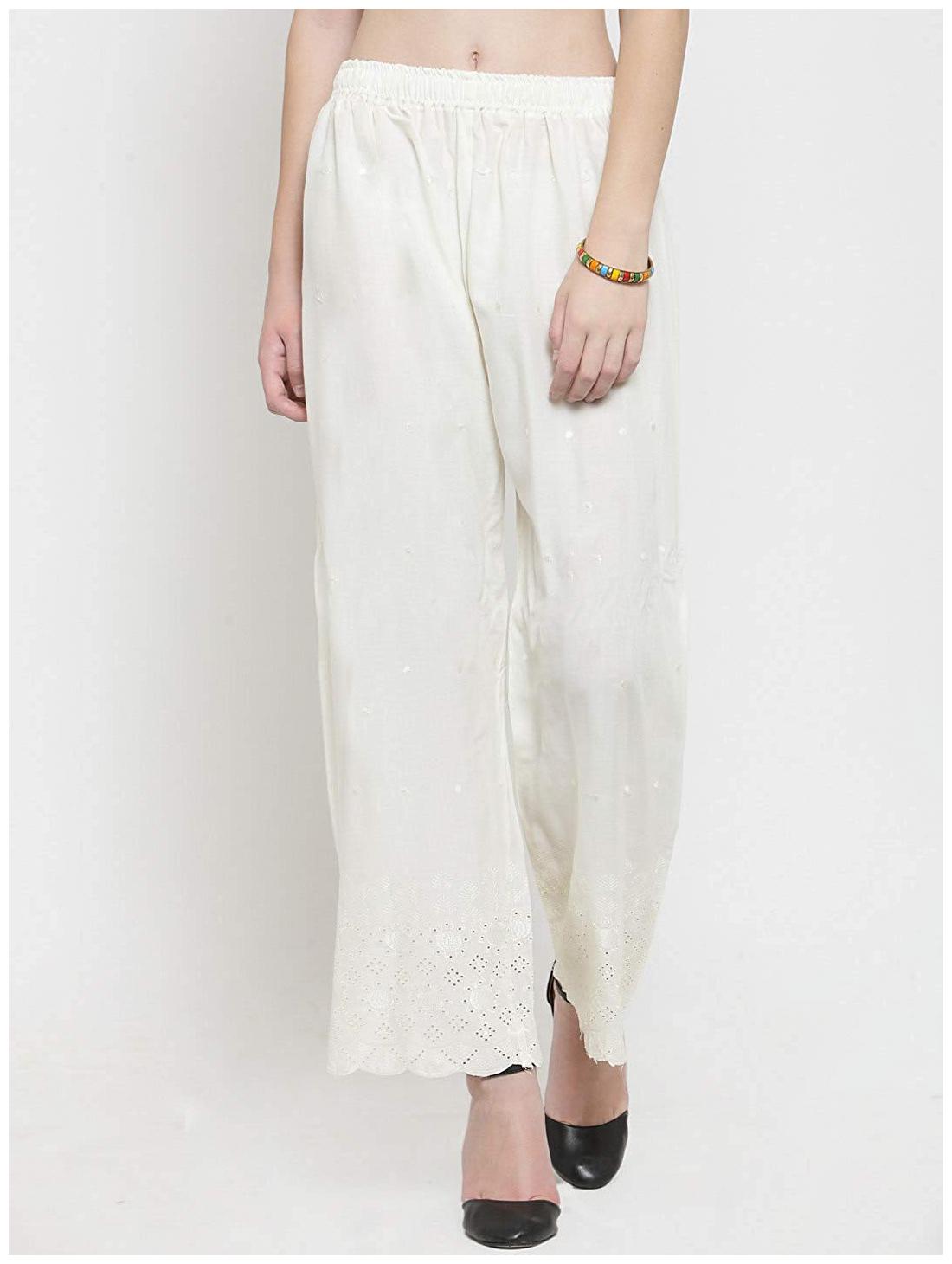 

Trendzmy Cream Embroidered Flared Palazzo