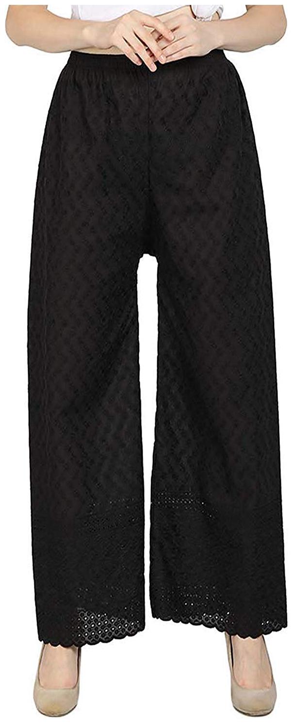 

Trendzmy Black Embroidered Flared Palazzo