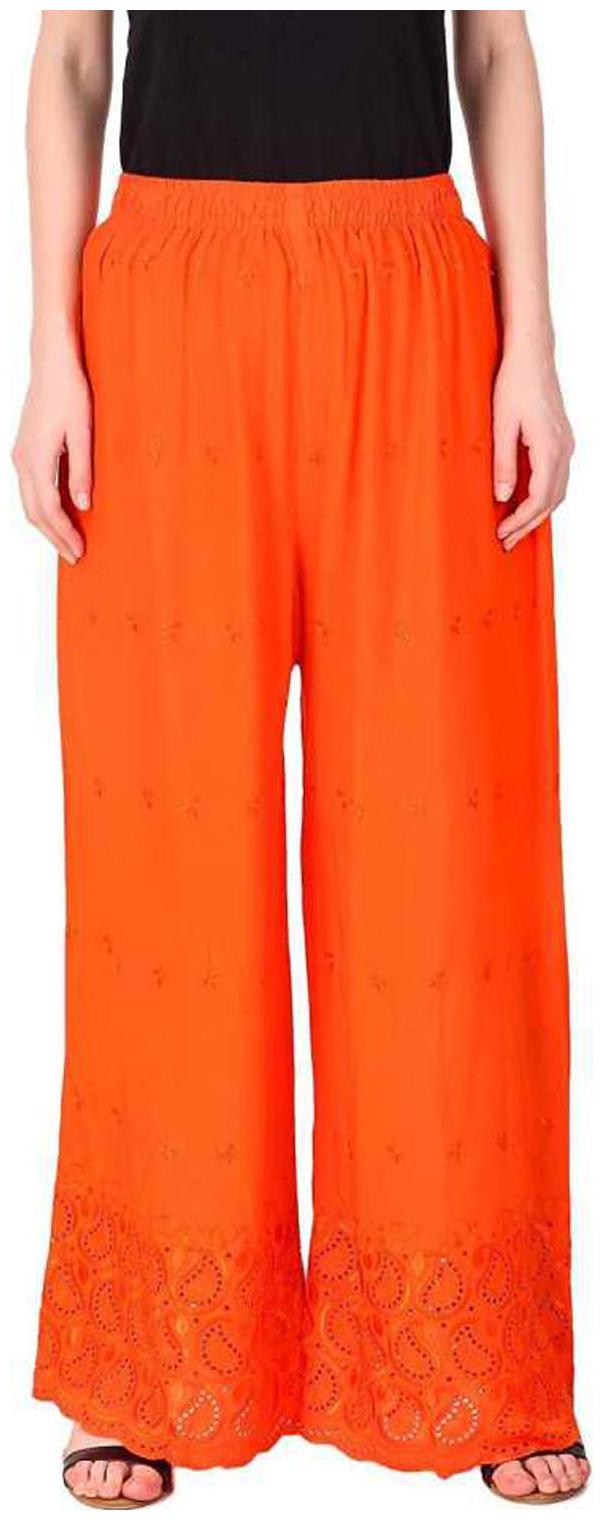 

Trendzmy Orange Embroidered Flared Palazzo