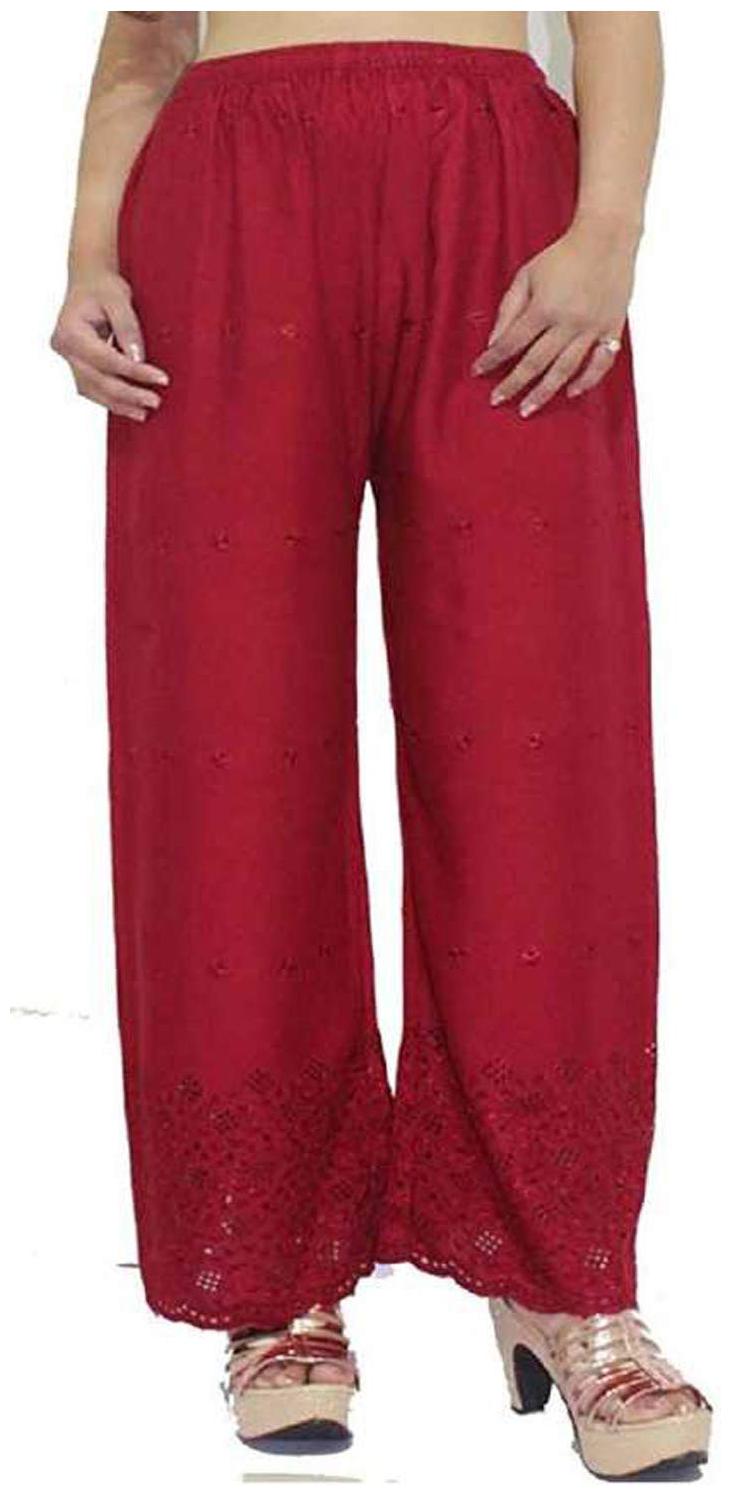 

Trendzmy Maroon Embroidered Flared Palazzo