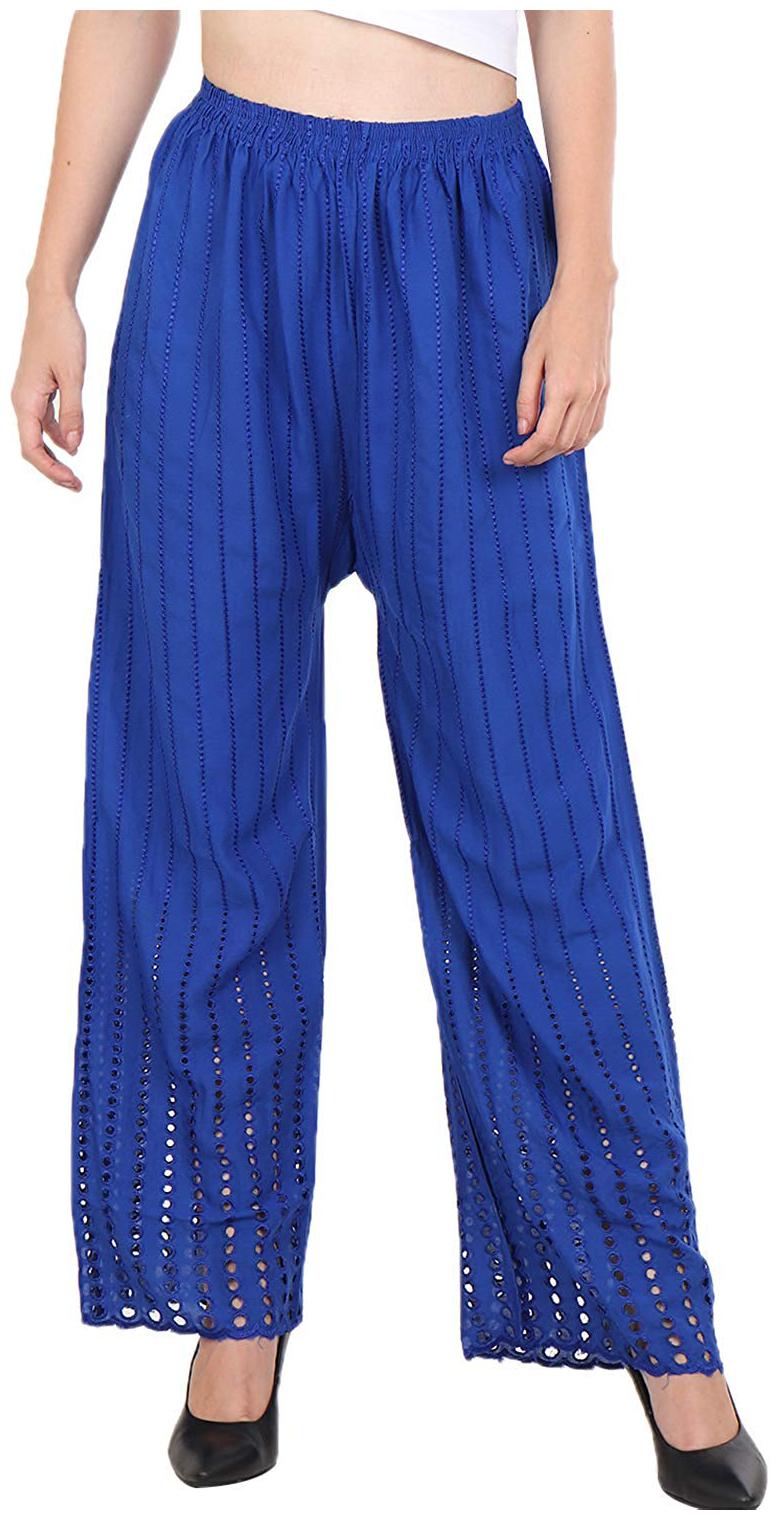 

Trendzmy Blue Embroidered Flared Palazzo