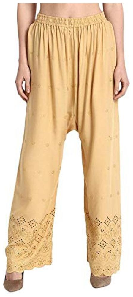 

Trendzmy Beige Embroidered Flared Palazzo