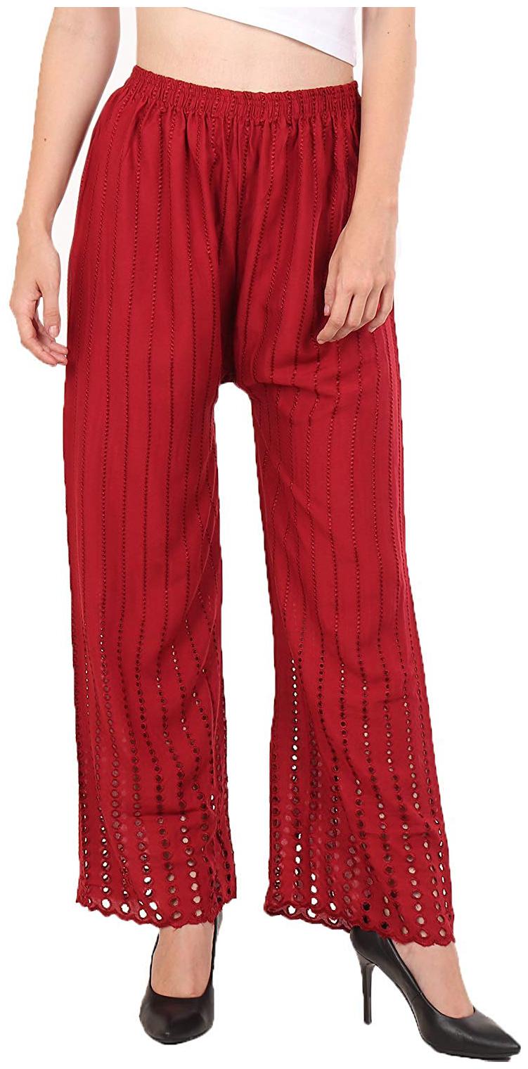 

Trendzmy Maroon Embroidered Flared Palazzo