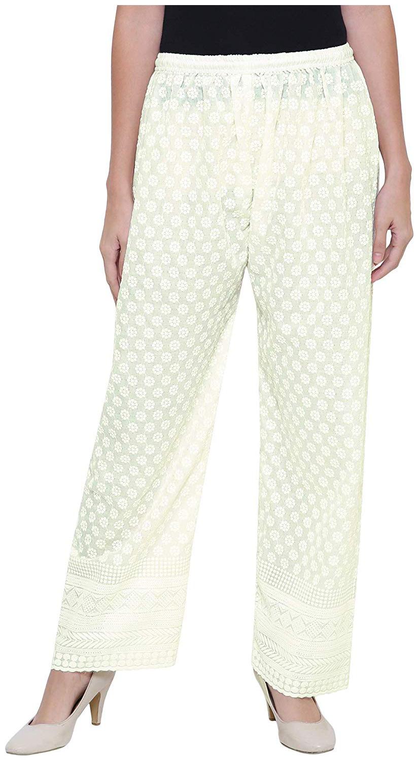 

Trendzmy Cream Embroidered Flared Palazzo
