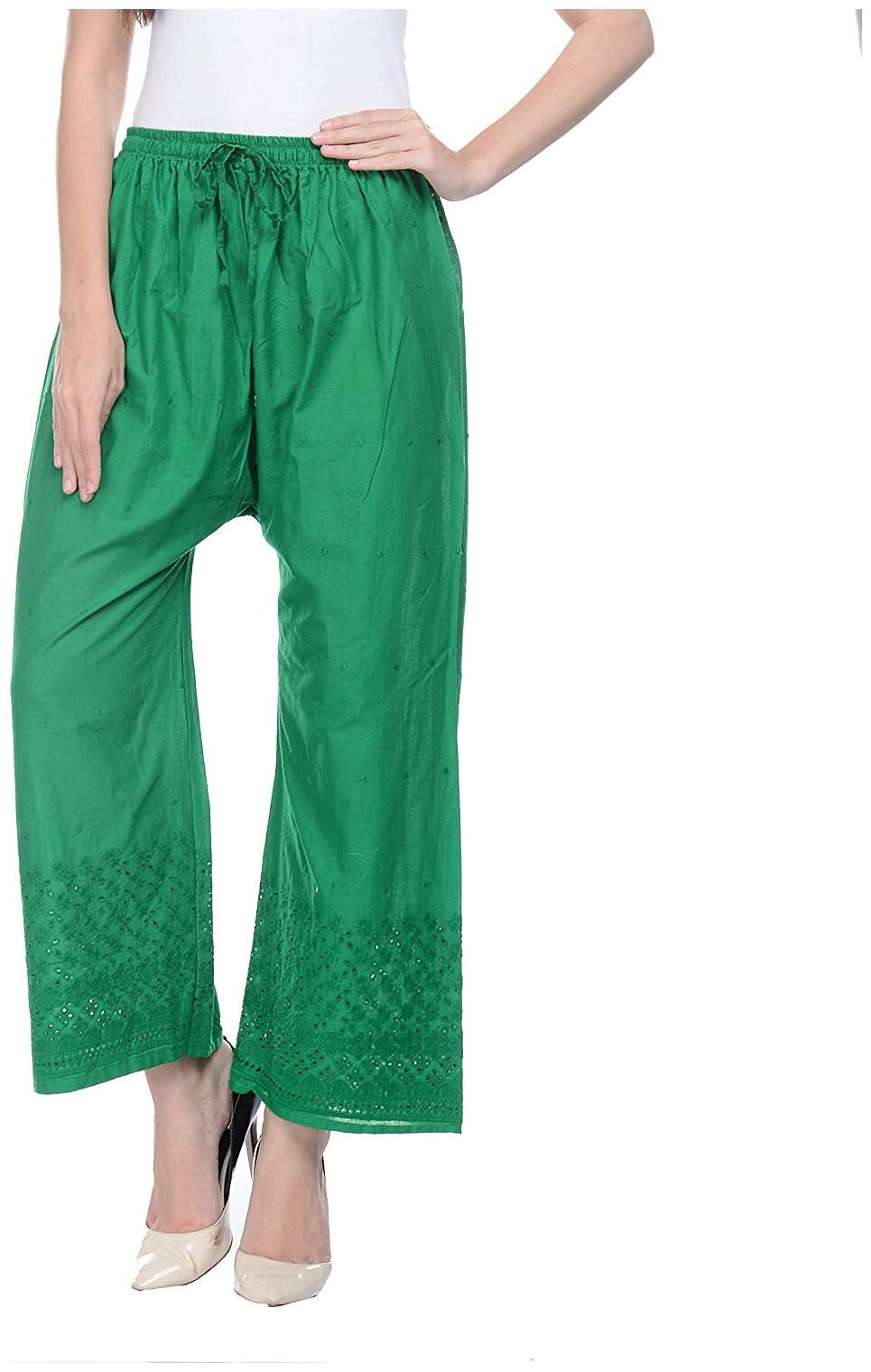 

Trendzmy Green Embroidered Flared Palazzo
